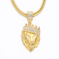 Men Lion Head Pendant Inlay Rhinestone Necklace - sparklingselections