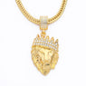 Men Lion Head Pendant Inlay Rhinestone Necklace