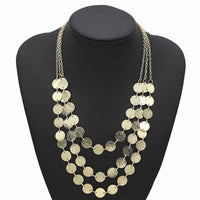 Hot Selling Ethnic Multi Layer Coins Choker Necklace Gold Color Round Necklace Collar Jewelry