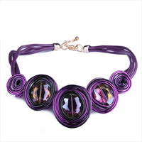 New Fashion Leather Handwork Rope Created Crystal Necklaces for Women - sparklingselections