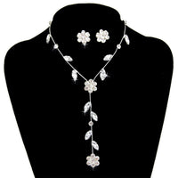 High Quality New Flower Leaves Rhinestone Jewelry Set For Women Casual Wedding Necklace Choker, Earrings Set - sparklingselections