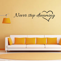 Never Stop Dreaming Quote Removable Art Wall Stickers - sparklingselections