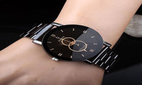 New Women Fashion Black Round Dial Stainless Steel Watch - sparklingselections