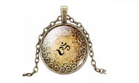 Om Yoga Glass Cabochon Necklace Bronze & Silver Jewelry for Women - sparklingselections