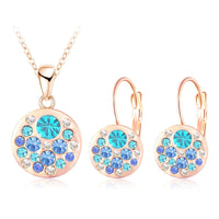 Women's New Austrian Crystal Round Blue Gold Multi Color Necklace Earrings Jewelry Set For Wedding, Engagement - sparklingselections