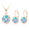 Women's New Austrian Crystal Round Blue Gold Multi Color Necklace Earrings Jewelry Set For Wedding, Engagement