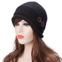 Winter Cap Beanie Wool Black Hats With Crystal Button For Women - sparklingselections