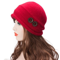 Women's Winter Wool Red Fashionable Hats With Crystal Buttons - sparklingselections