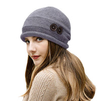 Winter Wool Hats With Crystal Buttons Warm Bonnet Women Skullies Cap - sparklingselections