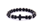 Trendy Jesus cross Charm men bracelet Lava Stone - sparklingselections