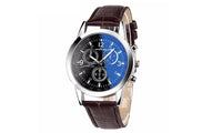 Luxury Leather Analog Quartz Roman Numerals Blue Ray Glass Watch - sparklingselections