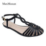 2017 Summer Fashion Leather Ladies Flat Sandals Peep Toe Ankle Buckle Strap