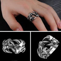Rock Punk Biker Skull Dragon Claw Silver Tone Stainless Steel Ring For Men Resizable - sparklingselections