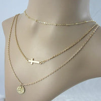 Gold Cross Coin Pendant Necklace with Simple Beads Chain - sparklingselections