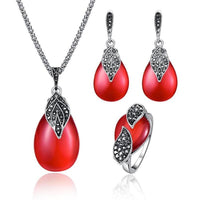 New Stylish Water Drop Shape Red Opal Jewelry Sets - sparklingselections