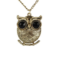 Gold Eye Owl Long Chain Pendant Necklace - sparklingselections