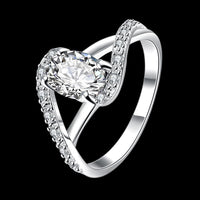 White Cubic Zirconia Silver Plated Rhinestone Crystal Ring (7) - sparklingselections