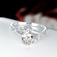 White Cubic Zirconia Silver Plated Rhinestone Crystal Ring (7) - sparklingselections