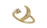 Beautiful Moon and Star Gold-Color Alloy White Rhinestone Rings