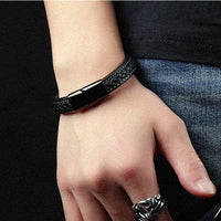 Punk Braid Black Leather Bracelet for Men - sparklingselections