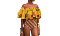 Beautiful Off Shoulder Swimwear Tribal Print Ruffle High Waist Bikini - sparklingselections