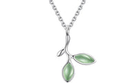 Solid Sterling Cat's Eye Leaf Pattern Pendant Necklaces - sparklingselections