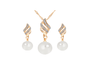 Feminine New Crystal Gold Color Big Simulated Pearl Jewelry Set Casual Water Drop Earrings Necklace Set