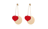 Red Heart Round Long Drop Dangle Earrings For Women - sparklingselections
