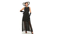 Fashionable Polka Dots Chiffon Long Black Color Dress - sparklingselections