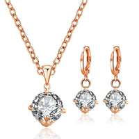 New Trendy Gold Color Cubic Zirconia Crystal Jewelry Set Ladies Fashion Necklace Earrings Jewelry For Girls - sparklingselections