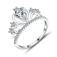 New Women Hollow Queen Crown Rhinestone Silver Plated Ring
