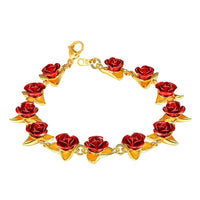 Women's Bridesmaids Red Rose Flowers Wrist Chain Charm Bracelets - sparklingselections