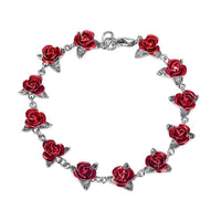 Women's Bridesmaids Red Rose Flowers Wrist Chain Charm Bracelets - sparklingselections