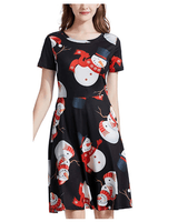 Beautiful Christmas Round Neck Casual Vintage Swing Dress - sparklingselections