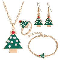 Christmas Tree Elk Necklace Bracelet Earrings and Ring Set - sparklingselections