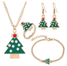 Christmas Tree Elk Necklace Bracelet Earrings and Ring Set