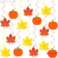 Autumn Hanging Swirls Thanksgiving Decorations  Pumpkin and Maple Leaf Fall Themed Decorations Supplies| Great for Birthday Party, Outdoor Garden, Home Office Decor Kit - sparklingselections