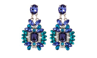Women's Blue Plant Geometric Crystal Stud Earrings - sparklingselections