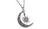 Hollow Flower Moon Boat Rudder Silver Plated Pendant Necklace