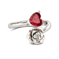 New Women Red Heart Crystal Rose Flower Ring - sparklingselections