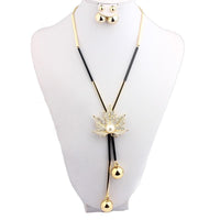 New Sweater Winter Leaf Long Tassel Chain Rhinestone Jewelry Set High Quality Wedding Engagement Necklace Earrings Women Jewelry - sparklingselections