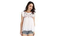 Sweet Floral Embroidery Pleated Ruffled Cute Sleeveless Tops - sparklingselections