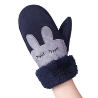 Winter Faux Suede Rabbit Fur Twist Kids Blue Gloves with Full Finger - sparklingselections