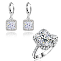 Bride Wedding Jewelry Sets New Classic Square Water Drop Shaped Engagement Earrings Rings Sets Accessories - sparklingselections