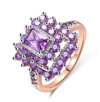 Luxury Purple Cubic Zirconia Big Ring Rose Women's Fashion Wedding Engagement Copper Ring Bands Jewelry - sparklingselections