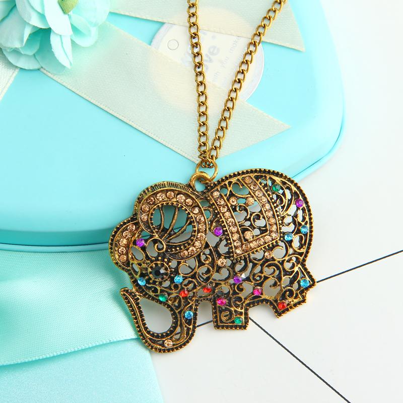 New Bohemian Red Crystal Elephant Pendants Necklaces Fashion