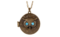 Blue Eye Owl Round Box Opening Locket Pendant - sparklingselections