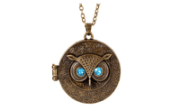 Blue Eye Owl Round Box Opening Locket Pendant - sparklingselections