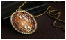 European Style Women Royal Hollow Pattern Amber Long Pendant Necklace