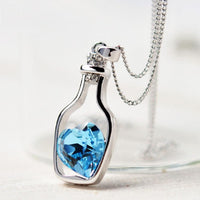 Blue Heart Love Drift Bottles Pendant Necklace - sparklingselections